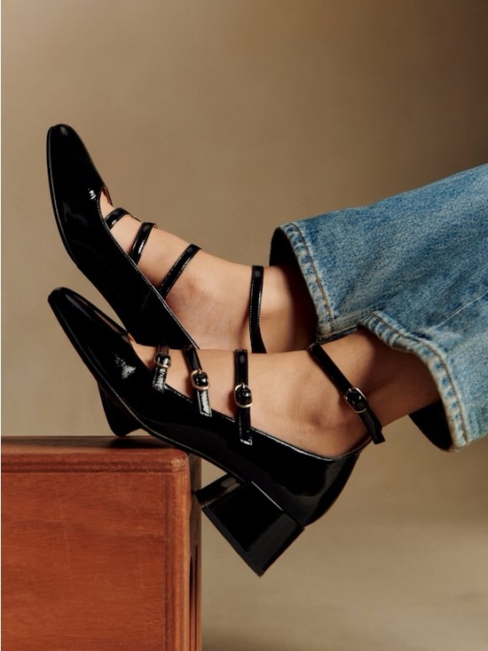 Sezane Shoes - Sezane Elodie Classic Black Patent Mary Jane Strappy Block Heel - Women